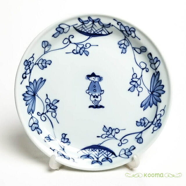 Rakuten - 有田焼 しん窯 青花【青花 唐草異人 玉渕6寸ケーキ皿 S-25-241】和食器 染付皿 和皿 丸皿 中皿 6寸皿 おかず皿 ケーキ皿 パン皿 異人柄 染付 藍色 手描き 手書き