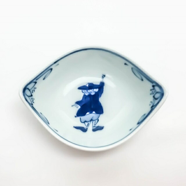 有田焼 しん窯 青花【青花 絵変り 舟型小付 カール紅毛人 S-12-152】小鉢 変形ミニ小鉢 ミニ小鉢 絵変わりミニ小鉢 異人柄 染付 藍色 手描き 手書き
