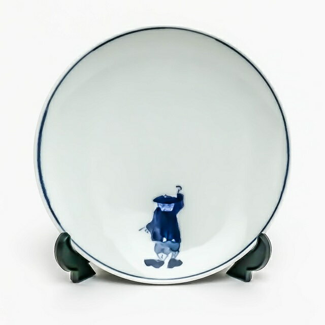 有田焼 しん窯 青花【青花 絵変り 丸銘々皿 カール紅毛人 S-32-163】小皿 銘々皿 取り皿 絵変わり小皿 染付 藍色 手描き 手書き