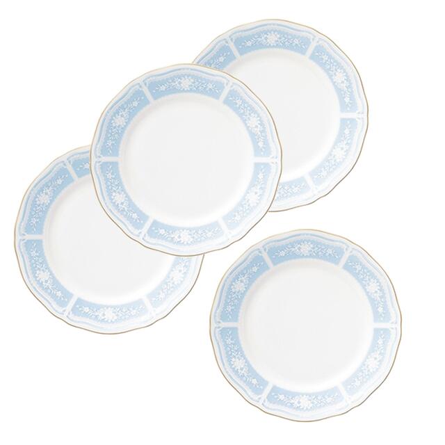 Noritake ノリタケ レースウッドゴールド 約21cmプレート 4枚セットブルー BL 1507L/94411×4枚 ケーキ皿 丸プレート ※当店在庫限り