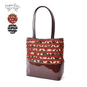 PrimuFiore プリムフィオーレ レディースバッグ 肩掛けバッグ ジャガード 幾何学模様 エナメル ミセス ファッション 大人 カジュアル 30代 40代 50代 60代【ベージュ/ブラック】