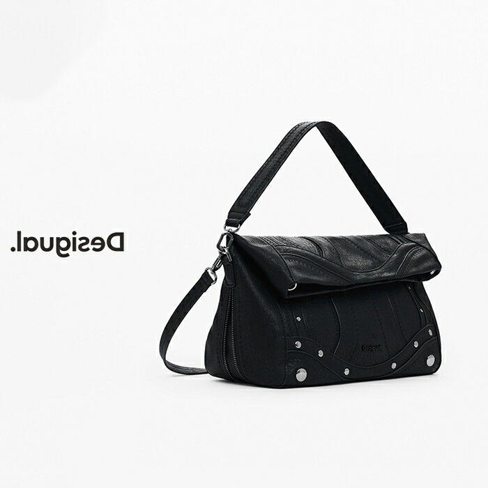 Desigual デシグアル バッグ 2WAY ショルダー ハンドバッグ ミディアムサイズ 合皮 レザー調 スタッズ フラップ おしゃれ レディース カジュアル インポート 30代 40代 50代 ブラック