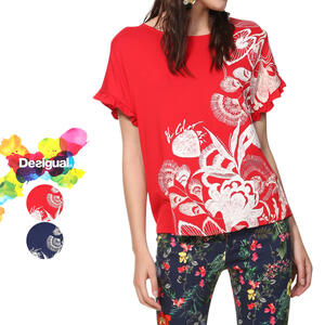 デシグアル Desigual レディース ミセス ファッション 春夏 トップス 半袖 Tシャツ 花柄 30代 40代 50代【レッド/ネイビー】【S/M/L/XL/小さいサイズ/大きいサイズ】