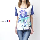 【フランス製】レディース 半袖カットソー Tシャツ 春物 夏物 羽織り ミセスファッション 高級 プレゼント 母の日 贈り物 50代 60代 ブルー 寒色 XX...
