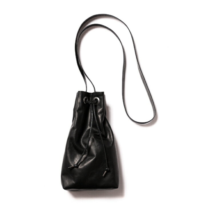 WATER PROOF LIGHT LEATHER / DRAWSTRING MINI SHOULDER BAG(ウォータープルーフウォッシャブルレザー/巾着ミニショルダー)MROLIVE 本革 ポーチ バッグ シンプル ユニセックス 経年変化