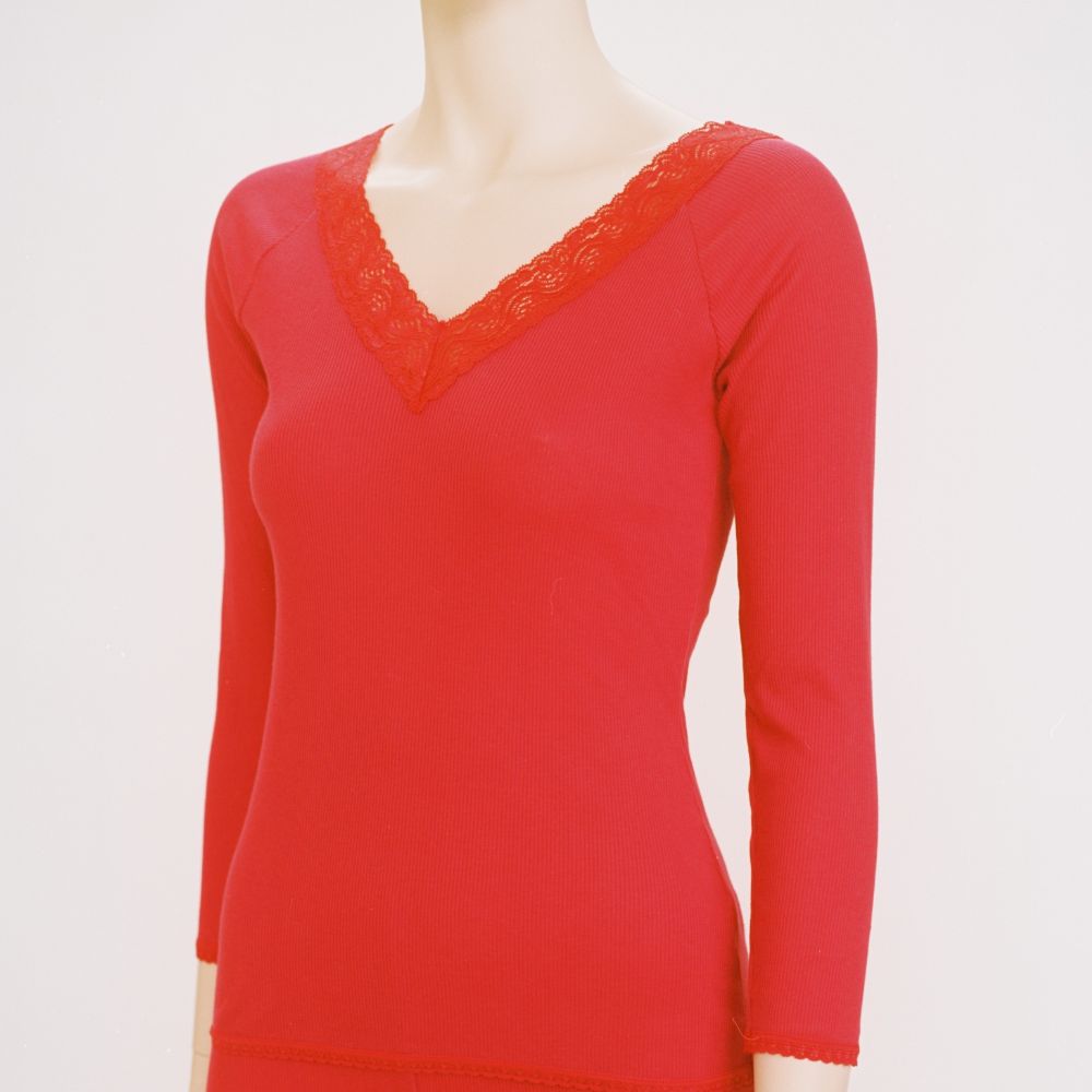 8分袖 インナーシャツ 婦人用 レディース 赤色 レッド 4L - 5L のみ 人気シリーズ 還暦 敬老の日 贈り物【母の日 プレゼント 60代 70代 80代】