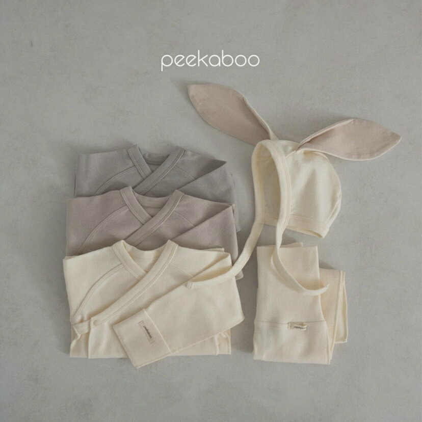 楽天Korea fabric【お取り寄せ：peekaboo-newborn】Bunny newborn set 新生児セット うさみみ帽子　退院着　ベビーフォト　出産祝いセット　韓国子供服