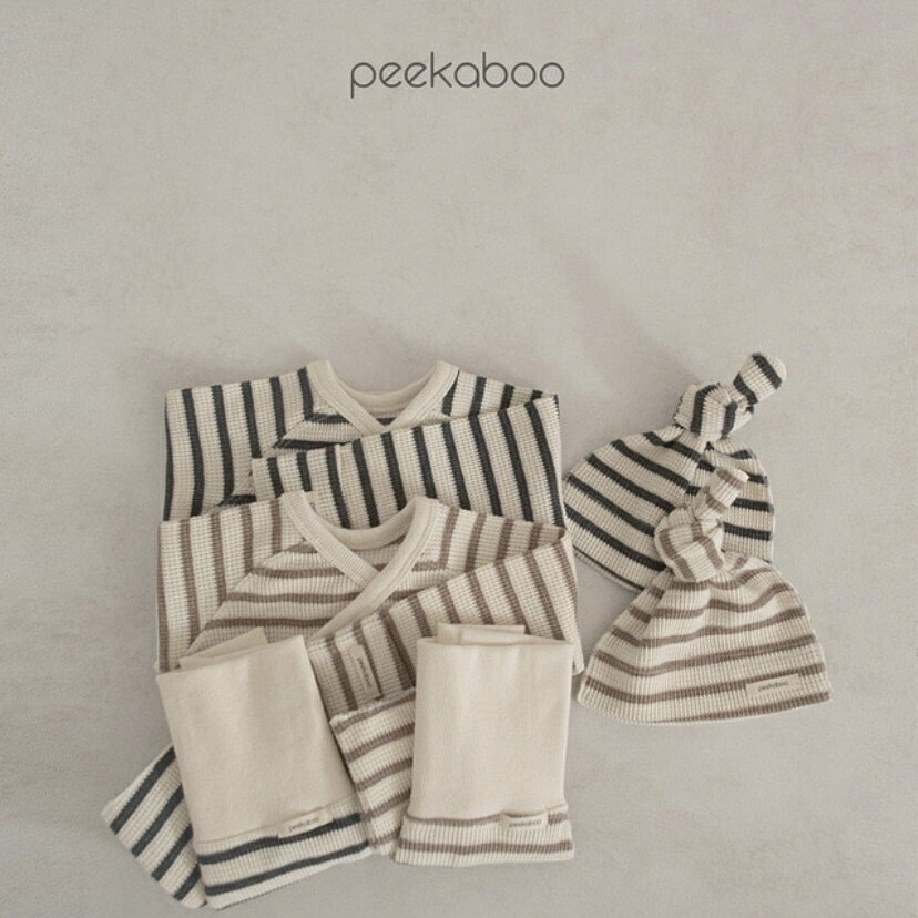 楽天Korea fabric【お取り寄せ：peekaboo-newborn】Gogo newborn set ボーダーワッフル 新生児セット　出産祝い　出産準備品　ニューボーン　韓国子供服