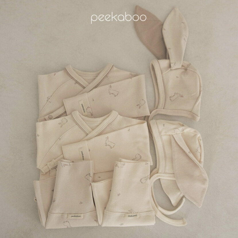 楽天Korea fabric【お取り寄せ：peekaboo-newborn】Lapin newborn set うさぎ　ラビット柄　春　新生児セット　退院着　出産準備品　韓国子供服