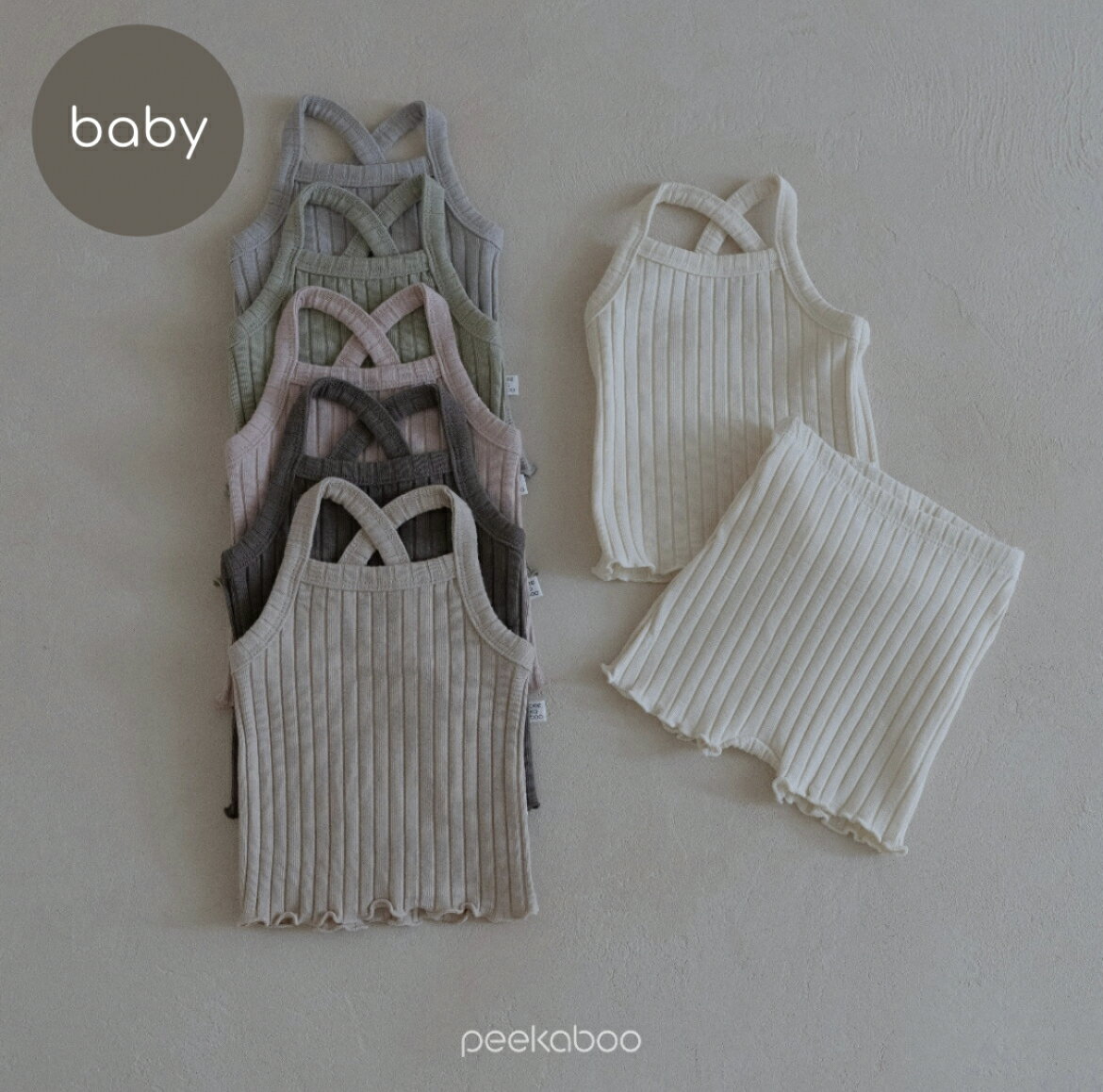 【peekaboo-baby】Wingo baby set バッククロスキャミソール インナー 見せキャミ ベビーフォト ルームウェア セットアップコーデ 韓国子供服 韓国こども服