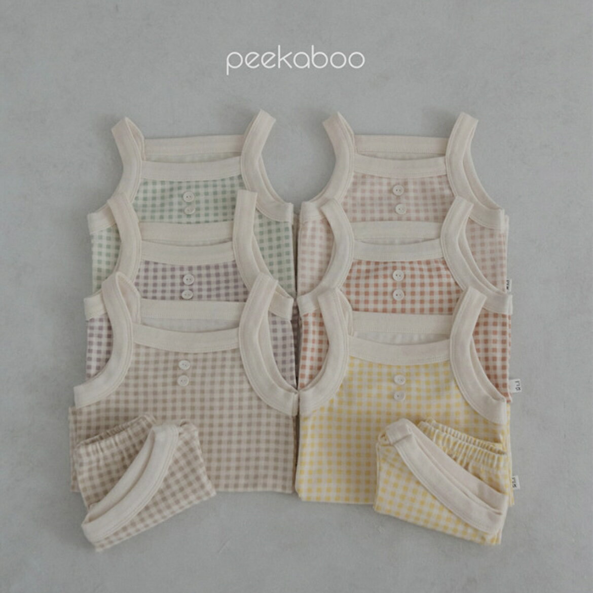 【peekaboo-kids】Square ギンガムチェック　キャミソールセット　セットアップ　ルームウェア　リンクコーデ　夏コーデ　韓国子供服