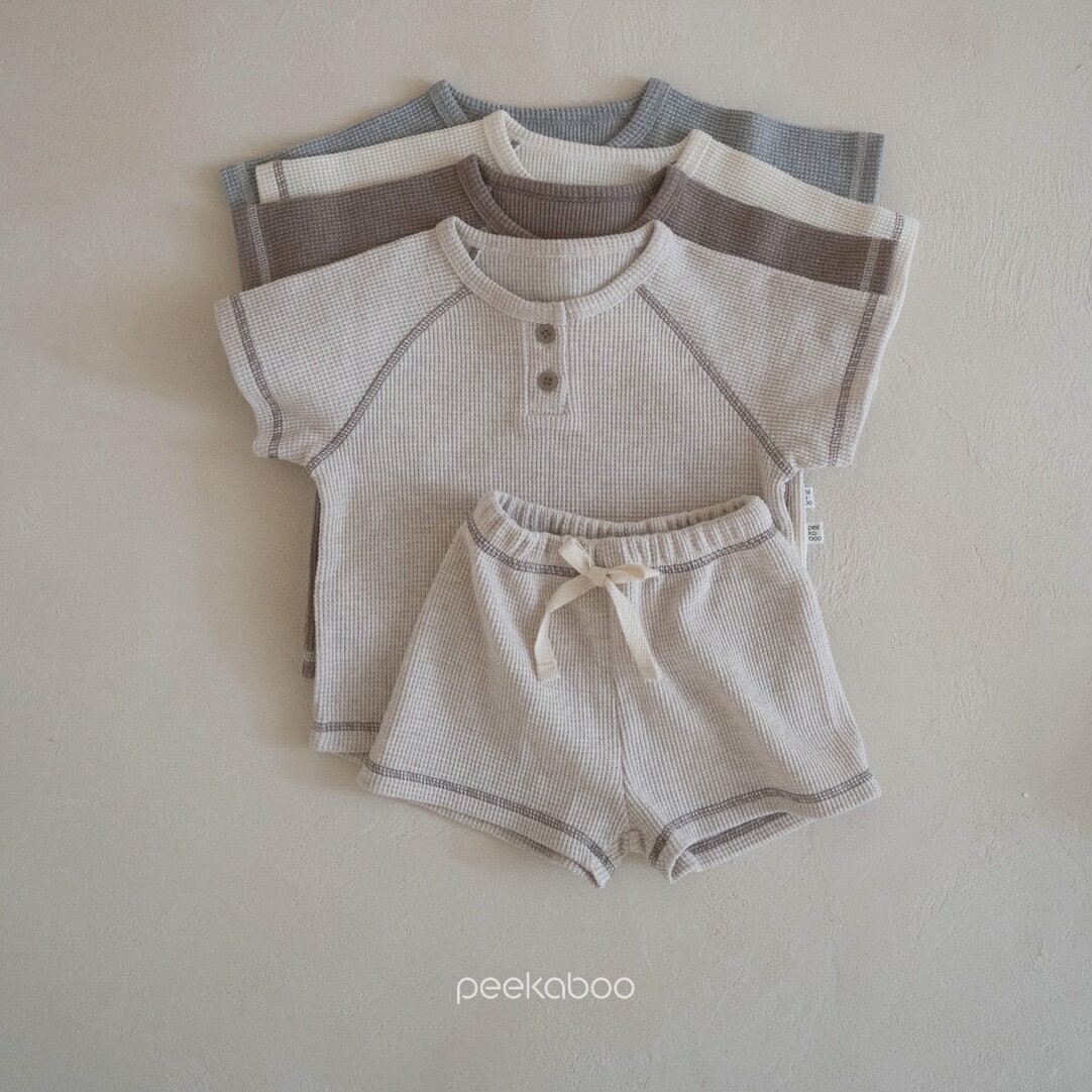 【peekaboo-kids】Yes set ワッフルセットアップ メロー袖 姉妹リンクコーデ ルームウェア　セットアップコーデ　韓国子供服　韓国こども服