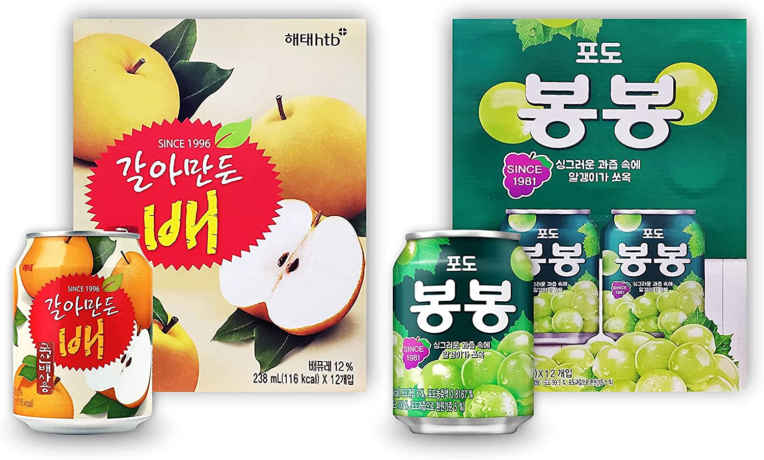 【韓国食品】「ヘテ」2種類アソート すりおろし梨ジュース1箱 + ぶどうジュース 1箱