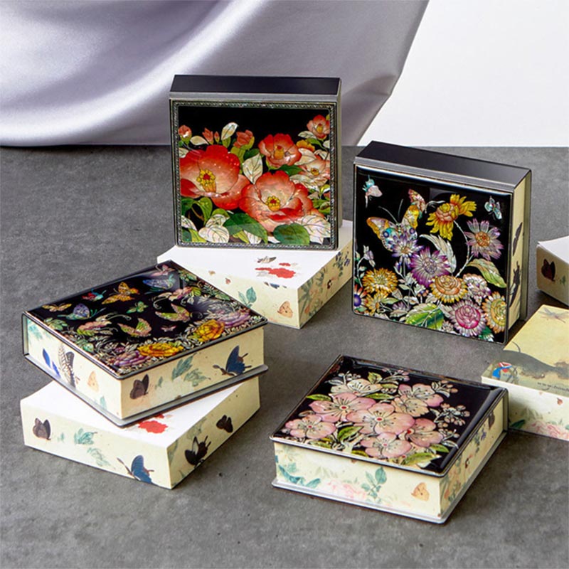 2-144-01 シンドアート 螺鈿メモパッド 200枚セット 韓国伝統 画家 天然貝殻 工芸品 リフィル交換可能 アルミニウムカバー アルミ製 日常 外国人 ...