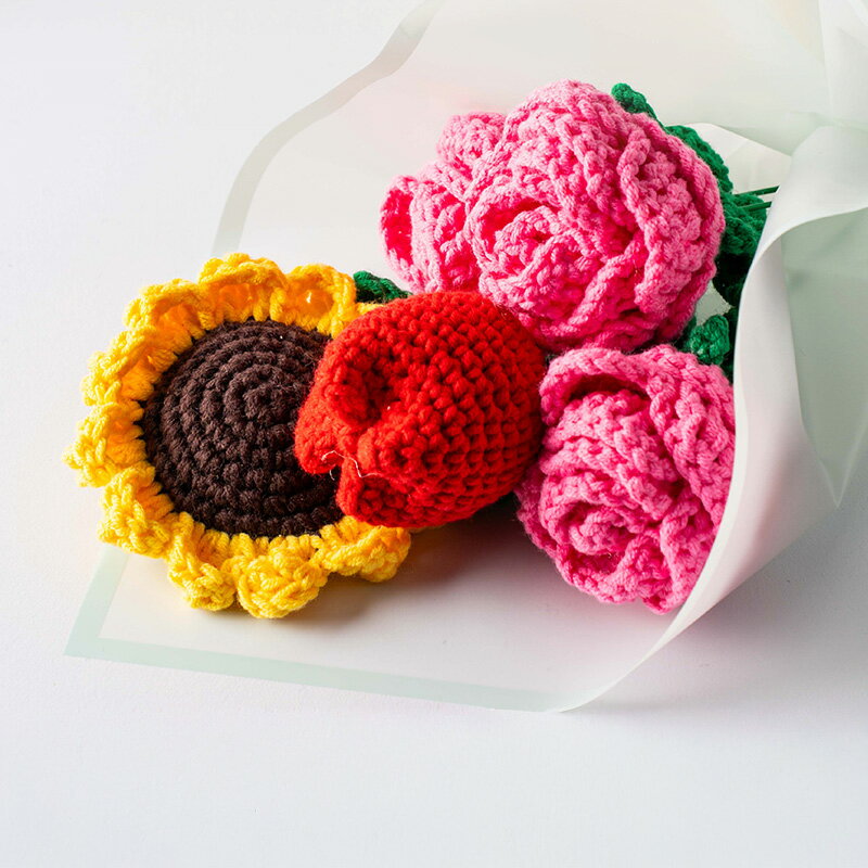 3_1_01 ソミ空間 手編みフラワーブーケ（ハンドメイド ニット フラワーデコ） 手編みフラワー ニットフラワー ハンドメイドブーケ フラワーデコ インテリア雑貨 ハンドメイド雑貨 お花インテリア ギフトにおすすめ ニットデコ 癒しの空間 枯れない花 おしゃれ部屋