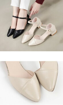 2色ストラップパンプス レディース 靴 ストラップ シューズ 太めヒール パンプス サイドオープン シューズ レディース 太いヒール パンプス ベージュ 靴 レディース ポイントオゥ シューズ ブラック パンプス ストラップ シューズ ローヒールパンプス VOCE