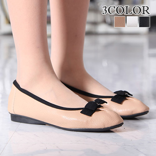 【ポイント5倍】3色リボンフラットシューズ レディース シューズ ローカット フラットシューズ ローヒ..