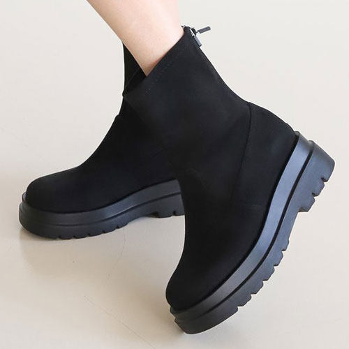 2タイプバックジップブーツ レディース 厚底 シューズ バックジップ ブーツ 無地 ショートブーツ シュ..