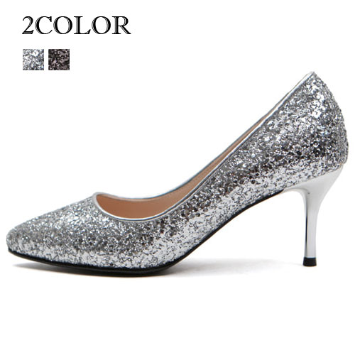 2色キラキラシューズ レディース パンプス ミドルヒール 靴 きらきら シューズ アーモンドトゥ パンプス レディース ヒールシューズ シルバー 靴 無地 パンプス ピンヒール シューズ 背伸び パンプス レディース 靴 無地 ヒールシューズ 7cmヒール VOCEのサムネイル