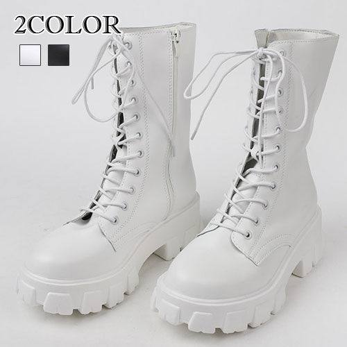 2色レースアップブーツ レディース ワーク シューズ レースアップ 靴 厚底 ブーツ ミリタリー シューズ 無地 レディース ミドルブーツ 履き心地 シューズ ワーク くつ ミリタリー ブーツ 厚底 レディース ワークブーツ VOCE