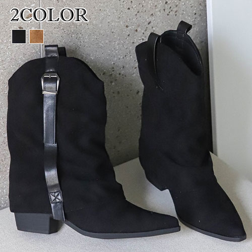 2色ウエスタンブーツ レディース シューズ スエード ヒール ブーツ ウエスタン 冬 シューズ レディース ミドルブーツ 黒 暖かい ハーフブーツ レディース 靴 冬 シューズ ウエスタン 冬ブーツ ヒールブーツ スエード 無地 VOCE