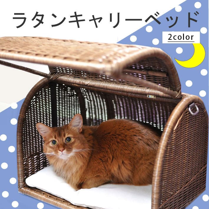 送料無料 ラタンキャリーベッド | オールハンドメイド 天然素材ベッド キャットベッド キャット キャットハウス 籐 トウ ラタン ベッド ネコ 小型クッション おしゃれ かわいい キャリー