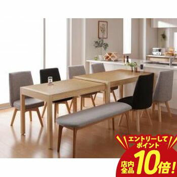 【エントリーでP10倍！クーポン有！スーパーSALE】スライド伸縮テーブルダイニング 8人 8点セット(テーブル+チェア6脚+ベンチ1脚) W135-235