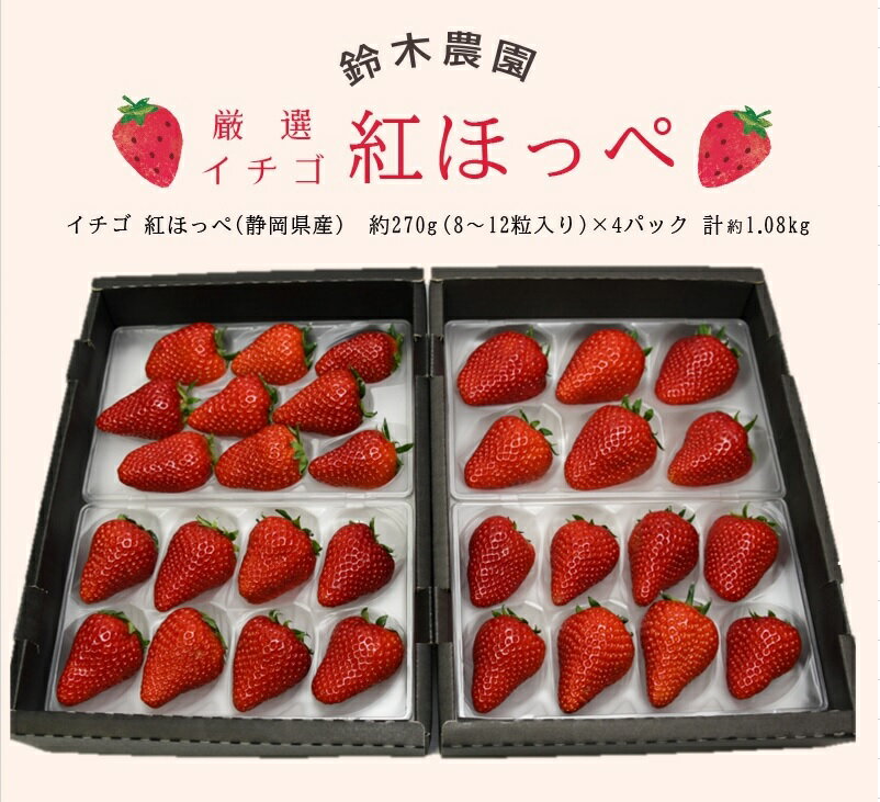 【産直商品】「紅ほっぺ」いちご約270g×4P計1.1kg(要冷蔵)(1パック6〜11粒入り)