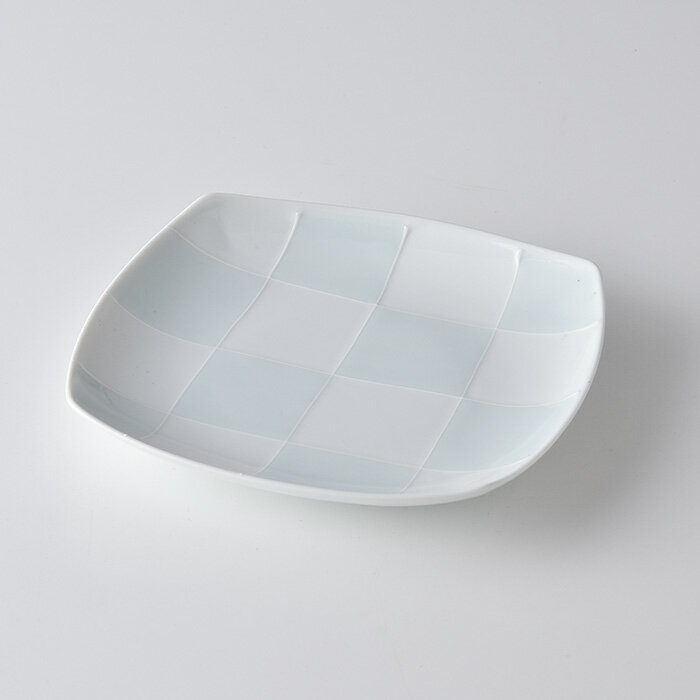 一珍格子 7寸角皿 19cm 手書き 波佐見焼 洸琳窯 大皿 盛皿