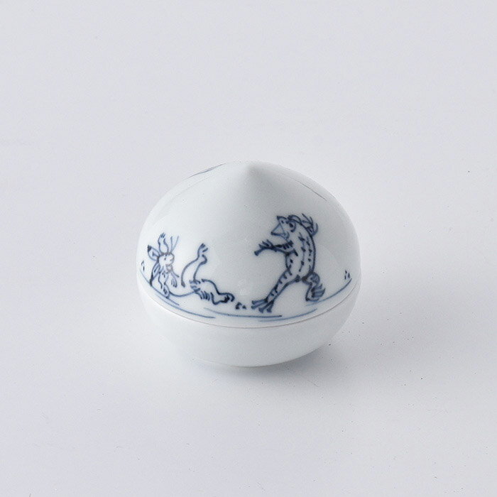 高山寺・宝珠型珍味入 6cm 手書き 波佐見焼 洸琳窯 蓋物 鳥獣戯画