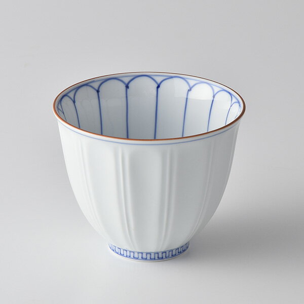 内菊割・彫そば丼 12cm 手書き 波佐見焼 洸琳窯 しのぎ 染付うどん そば