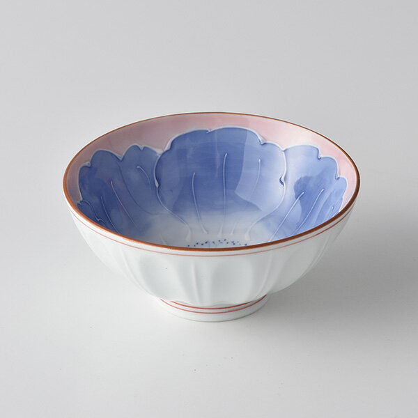 一珍芙蓉（小）彫茶付 11cm 手書き 波佐見焼 洸琳窯 しのぎ 赤絵 上品 軽い ごはん茶碗 飯碗のサムネイル