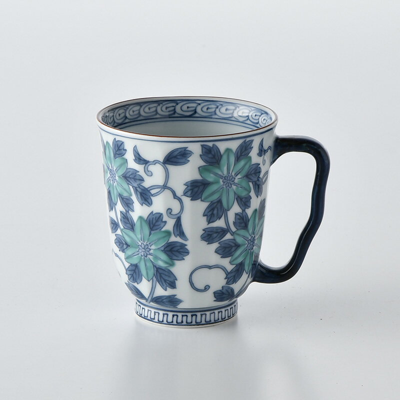 染錦鉄仙花（ブルー）花濃マグカップ 波佐見焼 洸琳窯 染錦 青色