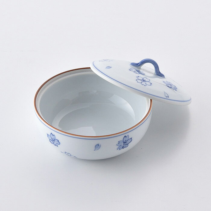 桜散らし・多用蓋物 12cm 手書き 波佐見焼 洸琳窯 染付 呉須
