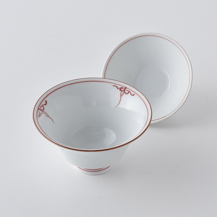 瓔珞・反高台蓋物（赤）10cm 手書き 波佐見焼 洸琳窯 赤絵 デザート