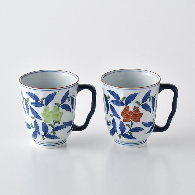 染錦花唐草 マグカップ 波佐見焼 洸琳窯緑色 赤色 手書き定価5,275円（うろこ紋ナシ）