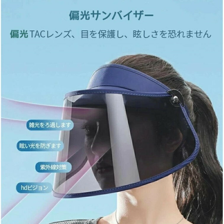 防御率99.9% 偏光サンバイザー サンハット 偏光機能 サンバイザー ブルーライトカット 紫外線対策グッズ ワイド ロング 偏光フェイスバイザー おしゃれ ゴルフ 釣り サンバイザー サンキャップ