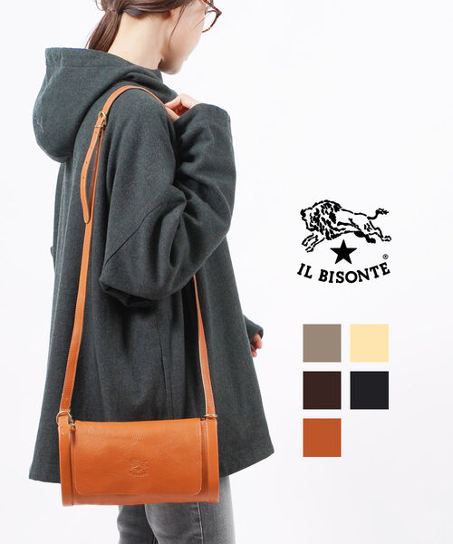 【クーポン対象外】イルビゾンテ バッグ 正規品 IL BISONTE レザー 筒型 ショルダーバッグ クロスボディバッグ 売れ筋アイテム グレー ブラック ヤキヌメ 牛革 定番 人気 レザー 可愛い シンプル ・411879-0062301(レディース)(2F)