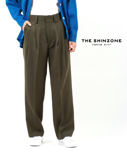 【5/16 1:59までポイント10倍】ザ シンゾーン THE SHINZONE ウール ツータック スラックスパンツ ハイウエストパンツ WOOL TOMBOY PANTS ウールトムボーイパンツ 22AMSPA02-4432202(レディース)(クーポン対象外)