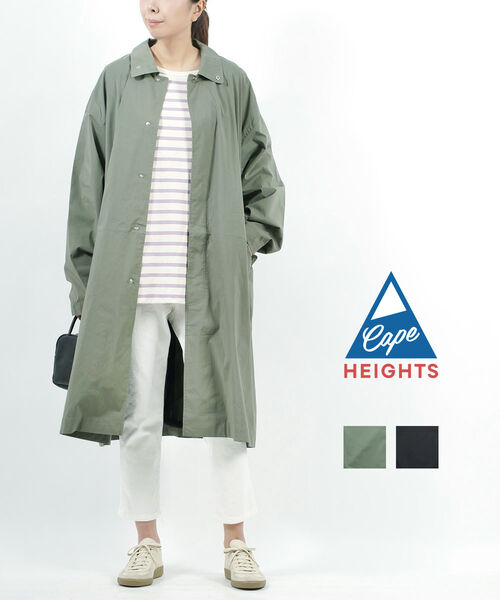 乐天商城 - 【5/5限定10%クーポン&ポイント10倍】ケープハイツ Cape HEIGHTS オリーブ ブラック XS S コットン混 ステンカラー スタンドカラー ロングコート スタンドネック ゆったりめ ロング丈 オーバーコート LOWELL・LOWELL-4342301(レディース)