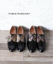 ファビオ・ルスコーニ FABIO RUSCONI エナメル×ハラココンビ レースアップシューズ フラットシューズ 靴・1663-0371402(レディース)(D...