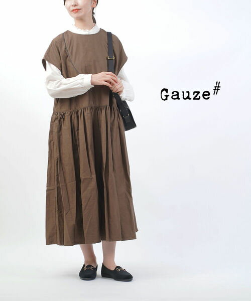 【ポイント10倍】ガーゼ Gauze# ワンピース ワンピ ロングワンピース ロング丈 コットン リネン レイヤード 重ね着 ノースリーブ 半袖 大人 かわいい・G992GA-3542402(レディース)
