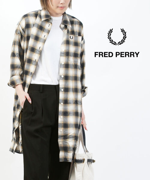 【ポイント10倍】フレッドペリー FRED PERRY ワンピース シャツワンピース ワンピ チェック コットン ツイル 起毛加工 長袖 ひざ丈 ワンポイント 刺繍 ゆったり・D8167-3872402(レディース)