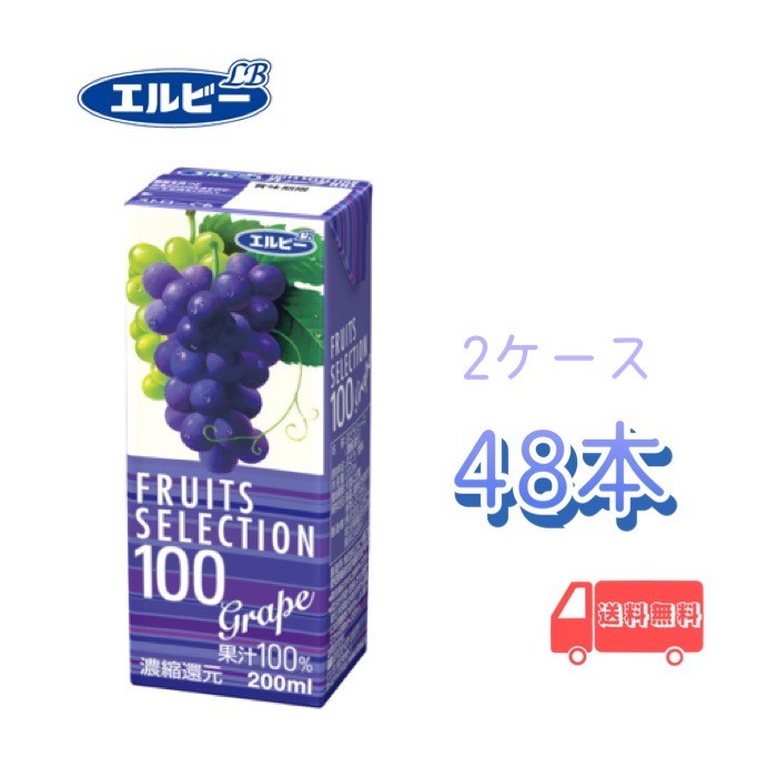 エルビー　FRUITS SELECTION グレープ100　200ml紙パック　48本入り　2ケース　送料無料　すっきり　果汁100％　ぶどう