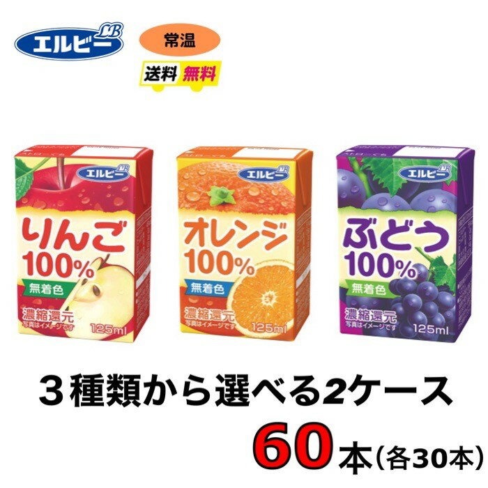 エルビー　3種類から選べる1ケース　125ml　60本(2ケース)　りんご100％　ぶどう100％　オレンジ100％　ブリック　紙パック　えるびー　さっぱり
