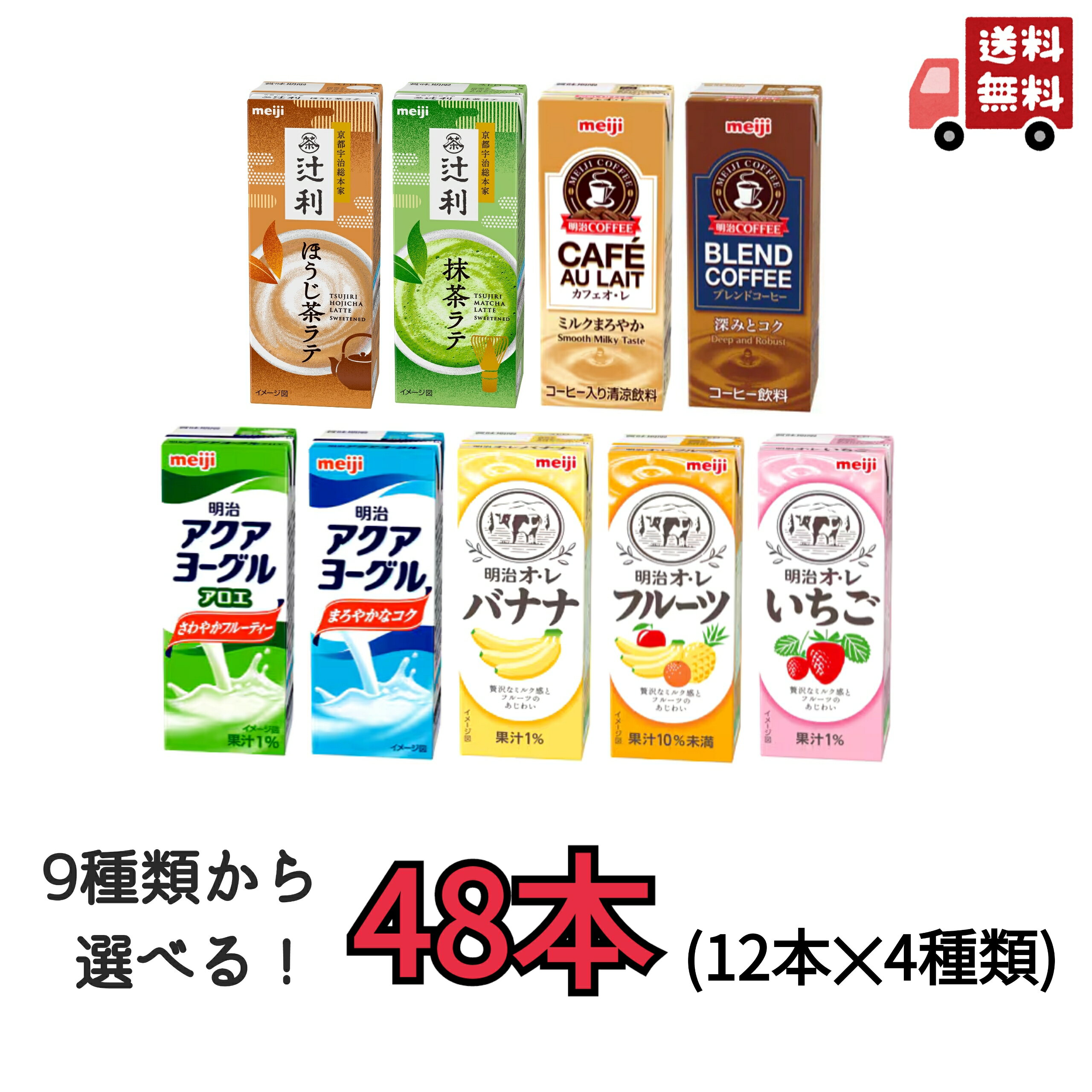 明治 紙パック 200ml 選べる4種類（12本×4種）計48本