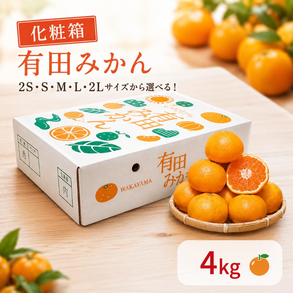 先行予約【2026年11月下旬ごろより＜順次＞発送】和歌山産　有田みかん　4kg　贈答用　サイズが選べる【化粧箱】内芝ファーム　まごころ手選別　ふるさと納税　あしのや