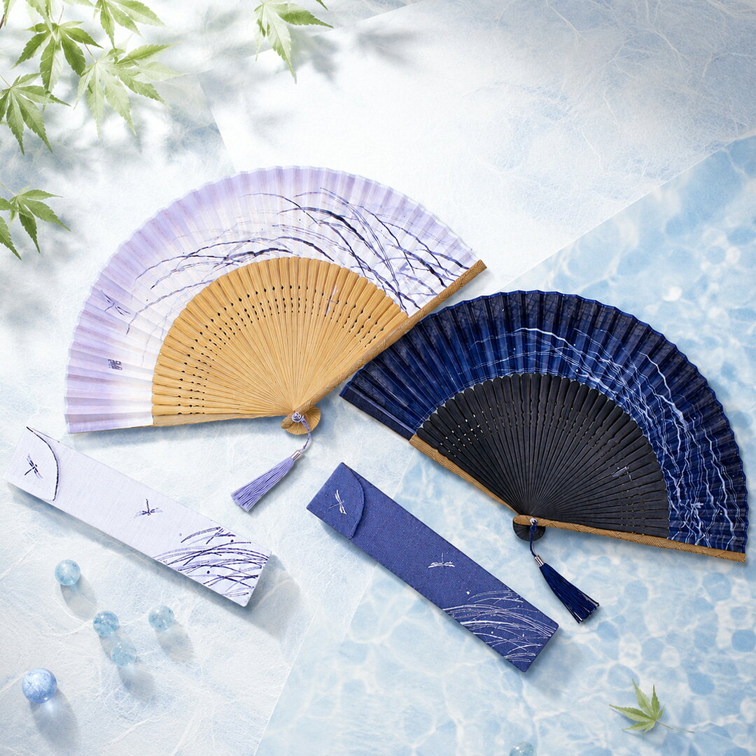 Rakuten - 舞扇堂扇子セット「夏霞/薄紫・紺」 布扇子 シンプル 飾り彫り 古典柄 男性 扇子袋 差し袋 紙箱 舞扇堂