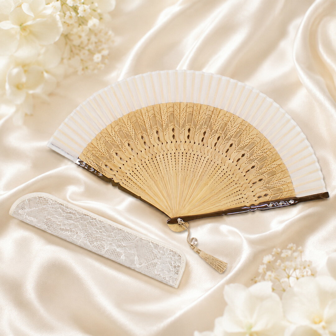 舞扇堂扇子セット「凛/ベージュ」絹扇子 上品 女性 短地 きれい シンプル 扇子袋 ...