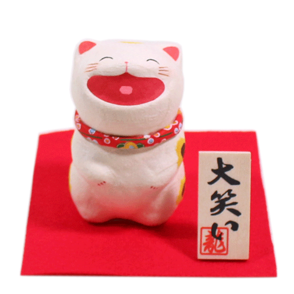 Rakuten - 大笑い猫（立）「ブチ」【ちぎり和紙/縁起/ねこ/6-1024/リュウコドウ】